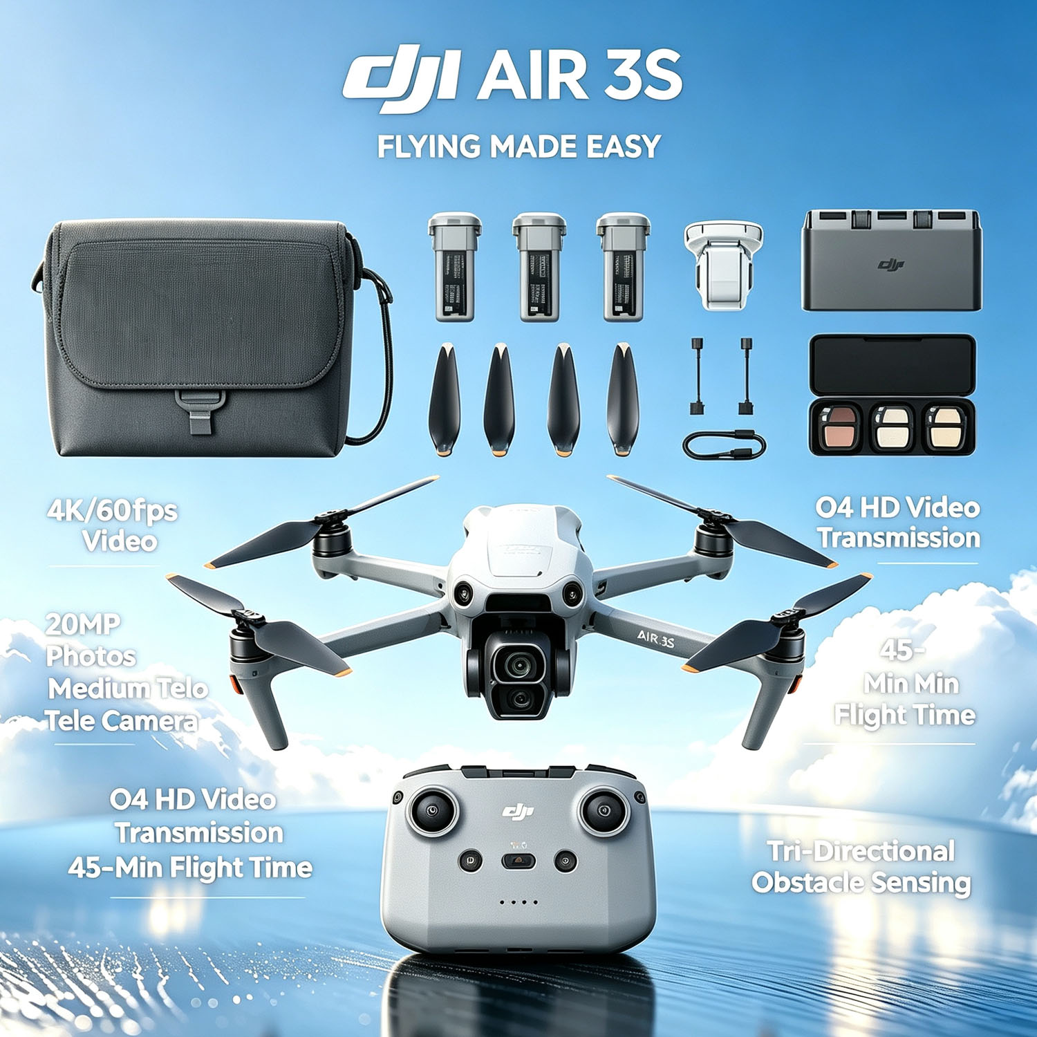 Drone Rc N3 3 Batteries - Caja Abierta-DJI Air 3S Fly More