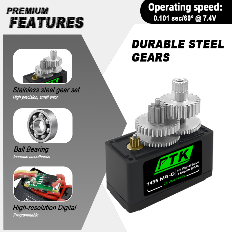 Servo digital PTK 7455MG-D de  - Rc Car Servo reseña y precio